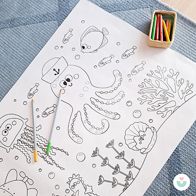 Deniz Altı Dünyası Dev Boyama Kağıdı - Renkli Deniz Canlılarıyla Dopdolu Rulo - 2