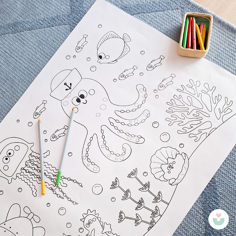 Deniz Altı Dünyası Dev Boyama Kağıdı - Renkli Deniz Canlılarıyla Dopdolu Rulo - 2