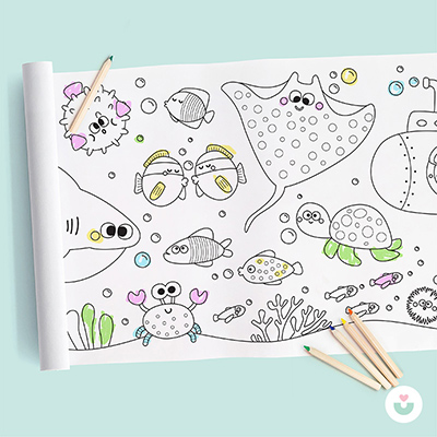 Deniz Altı Dünyası Dev Boyama Kağıdı - Renkli Deniz Canlılarıyla Dopdolu Rulo - 1