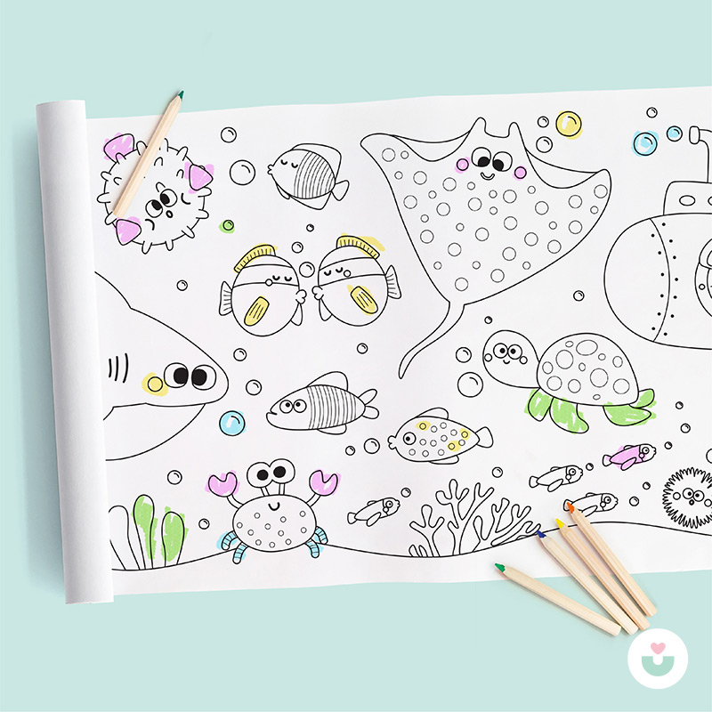 Deniz Altı Dünyası Dev Boyama Kağıdı - Renkli Deniz Canlılarıyla Dopdolu Rulo - 1