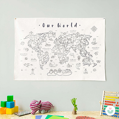 Hayvanlar Alemi Dünya Haritası Duvar Örtüsü, Siyah-Beyaz - Jüppo
