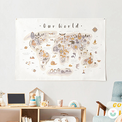 Hayvanlar Alemi Dünya Haritası Duvar Örtüsü, Toprak Tonları - Jüppo