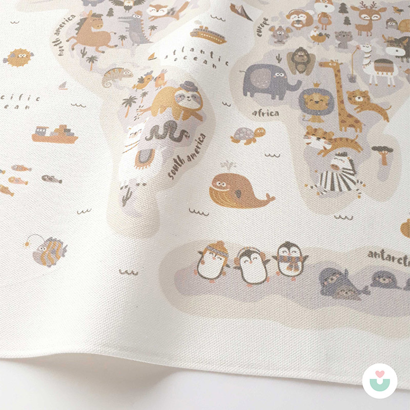 Hayvanlar Alemi Dünya Haritası Duvar Örtüsü, Toprak Tonları - 2