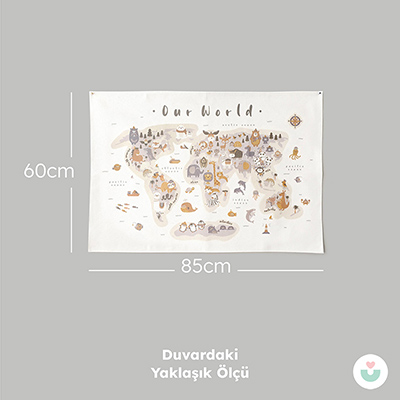 Hayvanlar Alemi Dünya Haritası Duvar Örtüsü, Toprak Tonları - 7