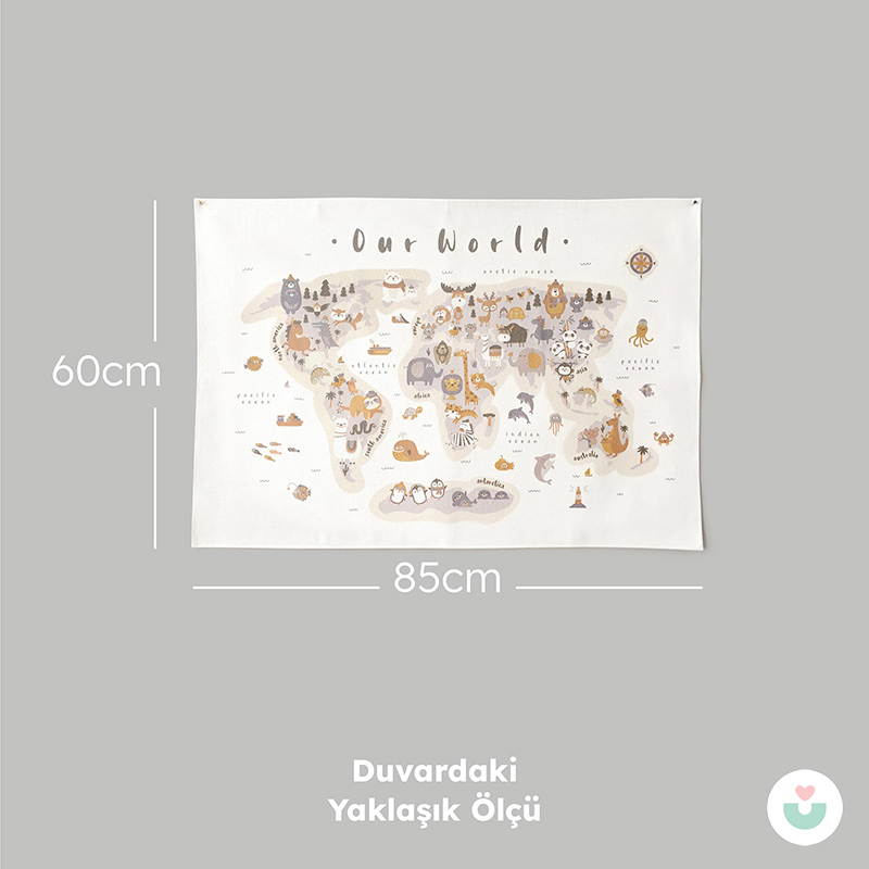 Hayvanlar Alemi Dünya Haritası Duvar Örtüsü, Toprak Tonları - 7