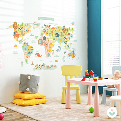 Hayvanlar Alemi Dünya Haritası Duvar Sticker - Jüppo (1)