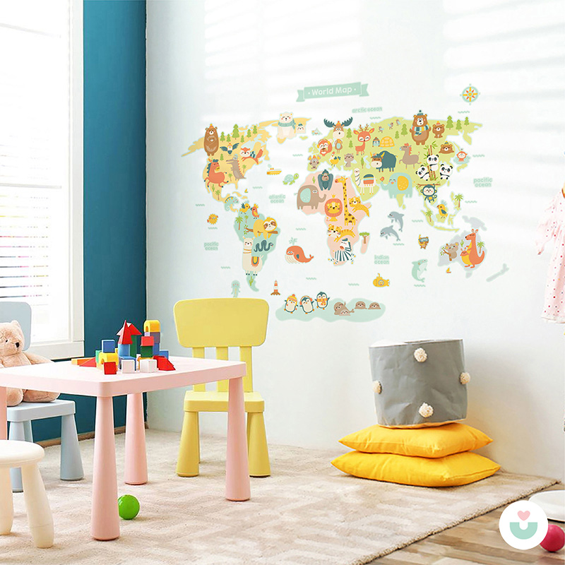 Hayvanlar Alemi Dünya Haritası İngilizce Duvar Sticker - 4