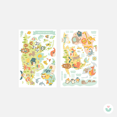 Hayvanlar Alemi Dünya Haritası İngilizce Duvar Sticker - 7