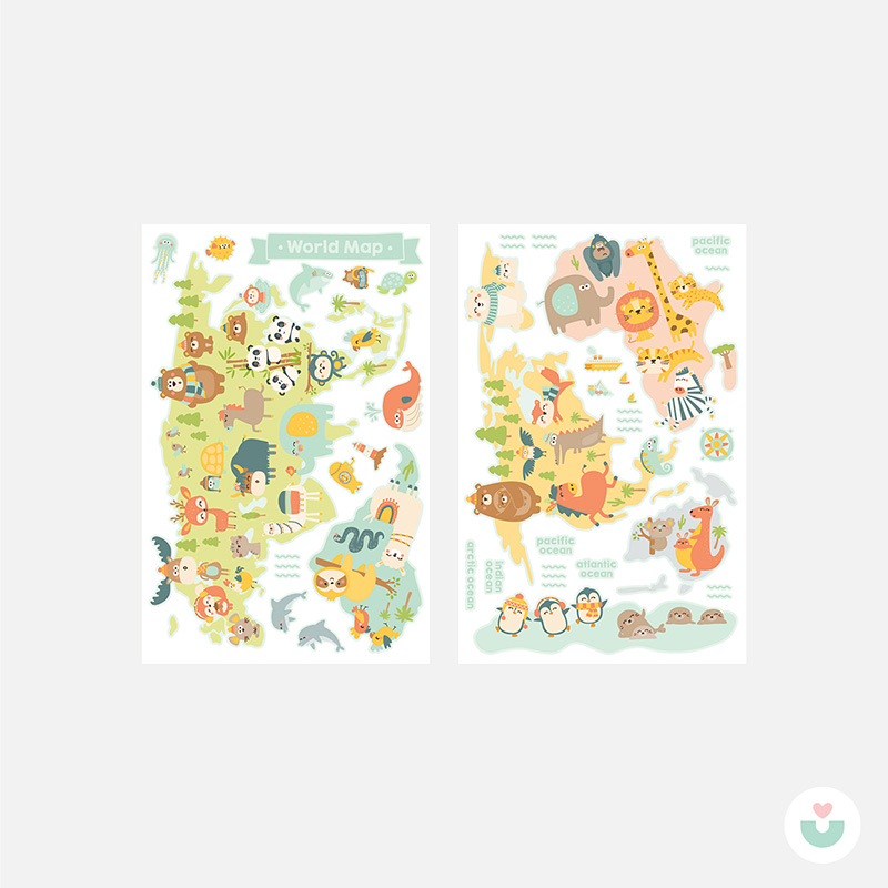 Hayvanlar Alemi Dünya Haritası İngilizce Duvar Sticker - 7