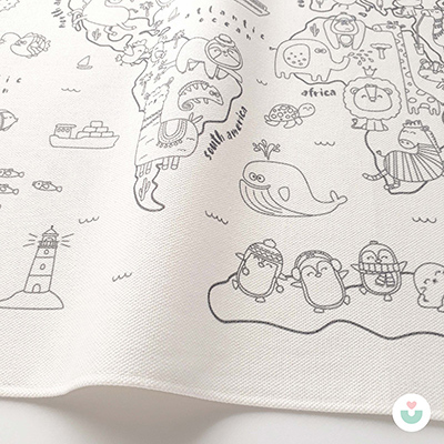 Hayvanlar Alemi Dünya Haritası Boyama Duvar Örtüsü – Organik Pamuk + Kumaş Kalem Seti - 3