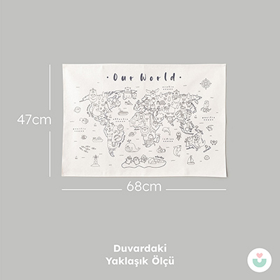 Hayvanlar Alemi Dünya Haritası Boyama Duvar Örtüsü – Organik Pamuk + Kumaş Kalem Seti - 6