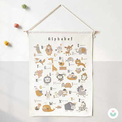 İngilizce Alfabe Duvar Örtüsü, Organik Pamuk Kumaş - Jüppo