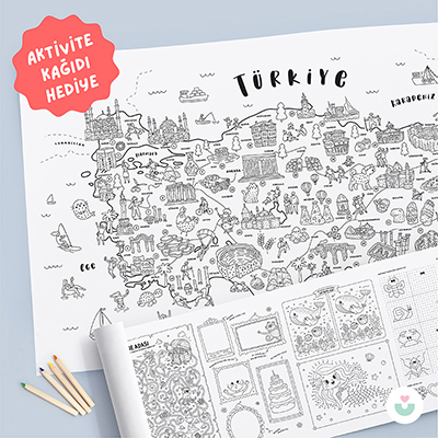 Keşfet Türkiye! Dev Boyama Kağıdı, Eğlenceli Oyunlarla Dolu Aktivite Kağıdı Hediyeli - Jüppo