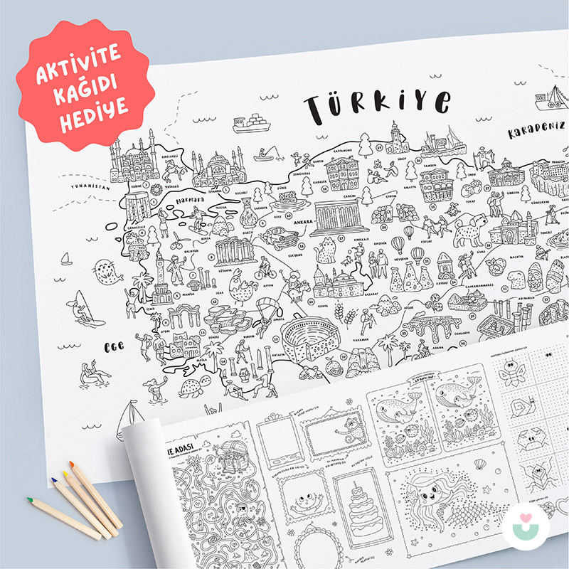 Keşfet Türkiye! Dev Boyama Kağıdı, Eğlenceli Oyunlarla Dolu Aktivite Kağıdı Hediyeli - 1