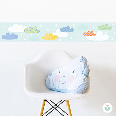 Mutlu Bulutlar Sticker Duvar Bordürü - Mavi - 1