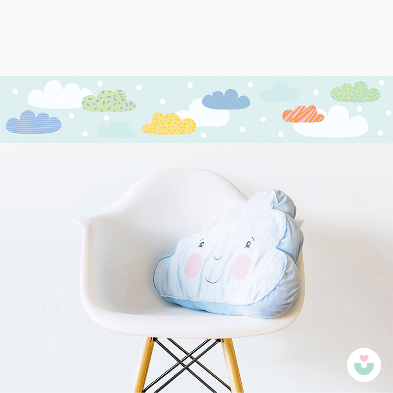 Mutlu Bulutlar Sticker Duvar Bordürü - Mavi - 1