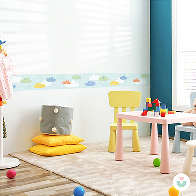 Mutlu Bulutlar Sticker Duvar Bordürü - Mavi - 2