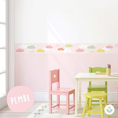 Mutlu Bulutlar Sticker Duvar Bordürü - Mavi - 4