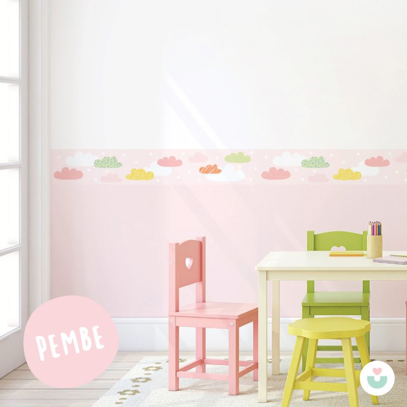 Mutlu Bulutlar Sticker Duvar Bordürü - Mavi - 4