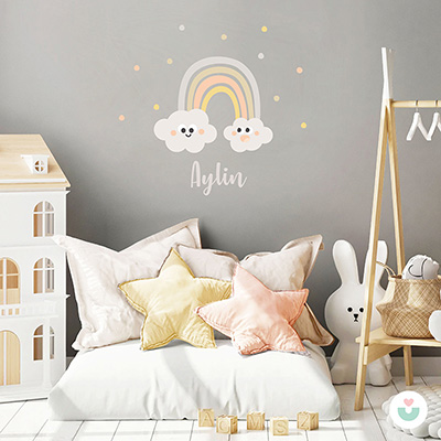 Neşeli Gökkuşağı İsme Özel Duvar Sticker - Jüppo (1)