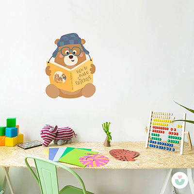 Kitap Okuyan Sevimli Ayı Duvar Sticker - 5