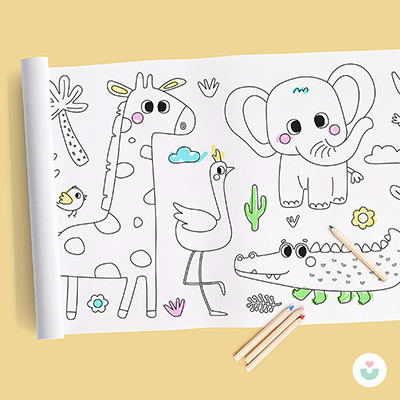 Safari Macerası Dev Boyama Kağıdı - Çocuklar İçin Eğlenceli Boyama - 1