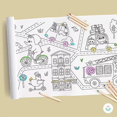 Şehirde Trafik Dev Boyama Kağıdı - Araçlarla Dolu Şehir Macerası - Jüppo