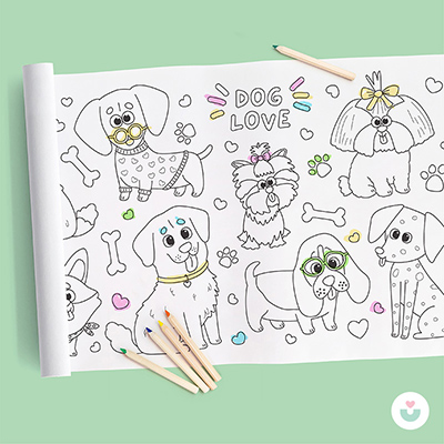 Sevimli Patiler Dev Boyama Kağıdı - 22 Köpek Cinsiyle Dolu Rulo - Jüppo