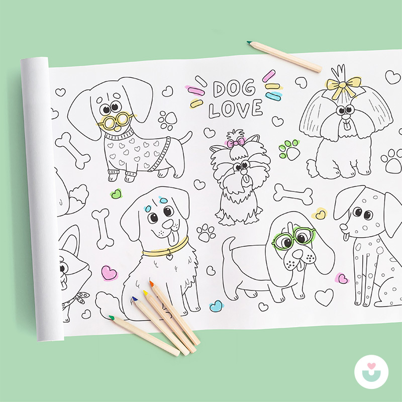 Sevimli Patiler Dev Boyama Kağıdı - 22 Köpek Cinsiyle Dolu Rulo - 1