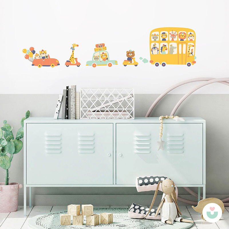 Sarı Otobüs Kafilesi Duvar Sticker - 1