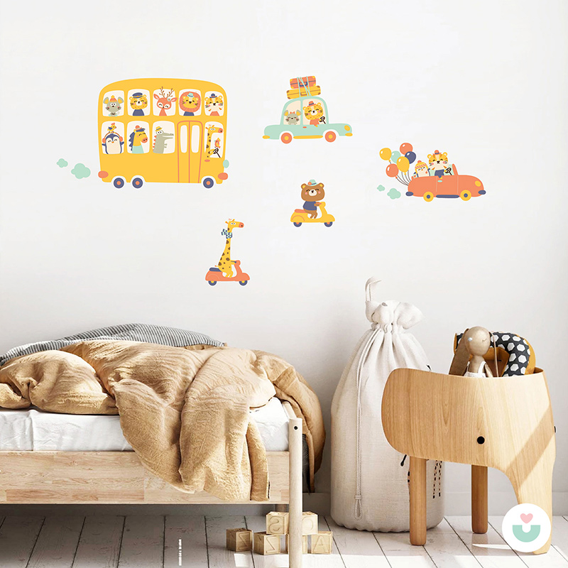 Sarı Otobüs Kafilesi Duvar Sticker - 3