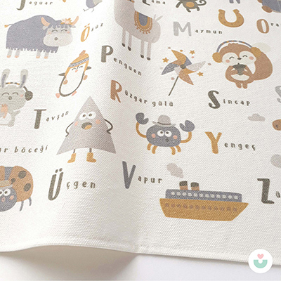 Türkçe Alfabe Duvar Örtüsü, Organik Pamuk Kumaş - 2