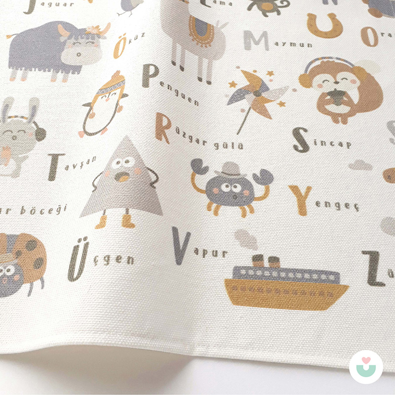 Türkçe Alfabe Duvar Örtüsü, Organik Pamuk Kumaş - 2