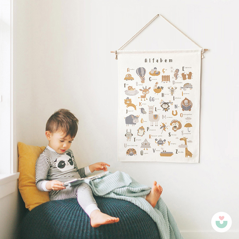 Türkçe Alfabe Duvar Örtüsü, Organik Pamuk Kumaş - 3