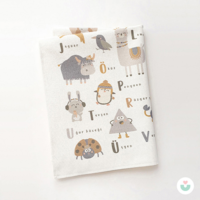 Türkçe Alfabe Duvar Örtüsü, Organik Pamuk Kumaş - 5