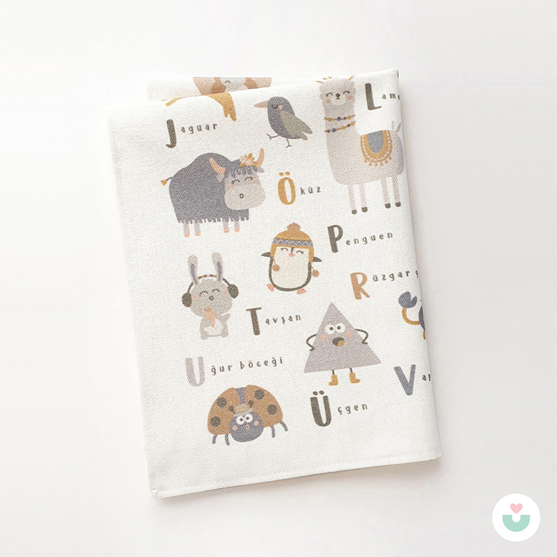 Türkçe Alfabe Duvar Örtüsü, Organik Pamuk Kumaş - 5