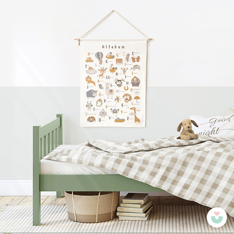 Türkçe Alfabe Duvar Örtüsü, Organik Pamuk Kumaş - 6