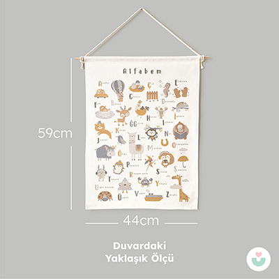 Türkçe Alfabe Duvar Örtüsü, Organik Pamuk Kumaş - 7
