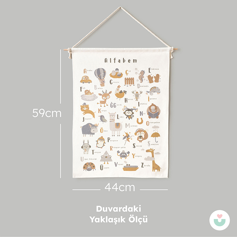 Türkçe Alfabe Duvar Örtüsü, Organik Pamuk Kumaş - 7