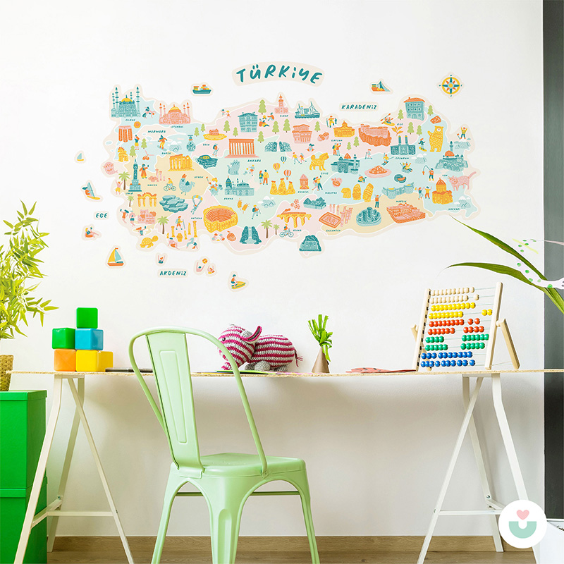 Türkiye Kültür Haritası Duvar Sticker - Pastel - 1