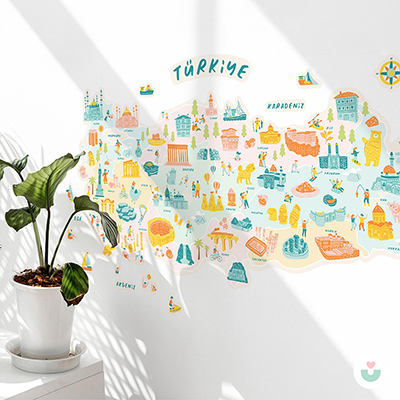 Türkiye Kültür Haritası Duvar Sticker - Pastel - 3