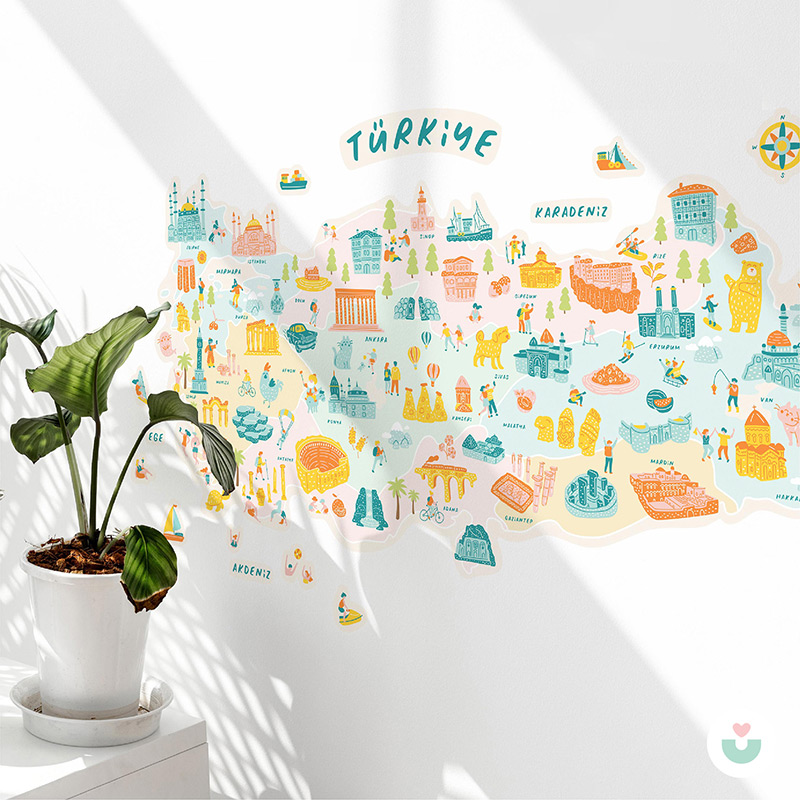Türkiye Kültür Haritası Duvar Sticker - Pastel - 3
