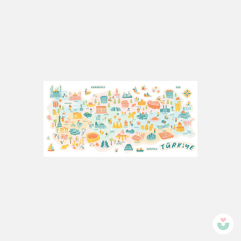 Türkiye Kültür Haritası Duvar Sticker - Pastel - 6
