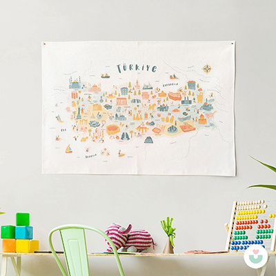 Türkiye Haritası Dekoratif Duvar Örtüsü - Pastel - 1