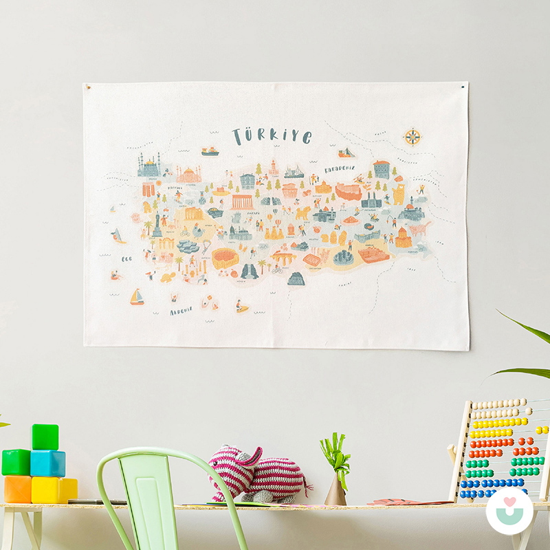 Türkiye Haritası Dekoratif Duvar Örtüsü - Pastel - 1