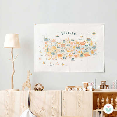 Türkiye Haritası Dekoratif Duvar Örtüsü - Pastel - 3
