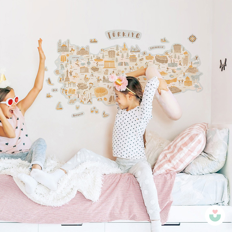 Türkiye Kültür Haritası Duvar Sticker - Bej Tonlar - 2