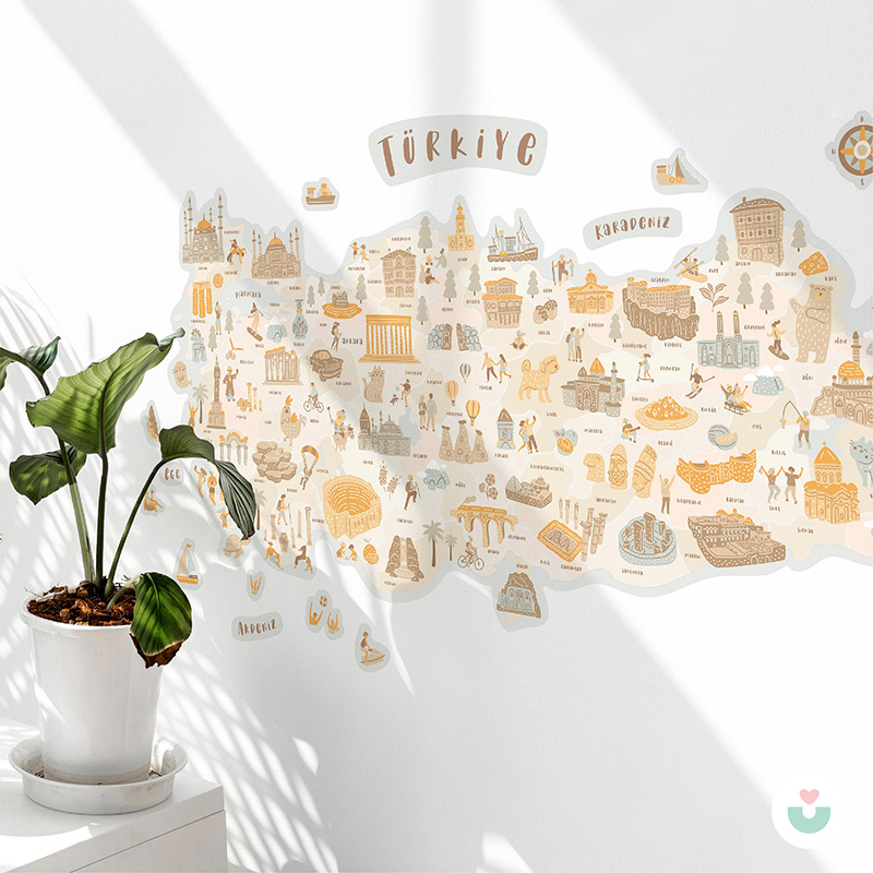 Türkiye Kültür Haritası Duvar Sticker - Bej Tonlar - 3